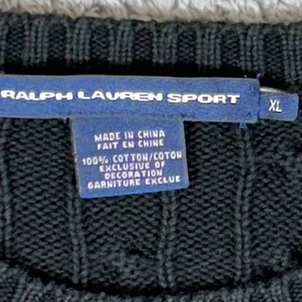 Ralph Lauren Sport Black Cable Knit Cotton Sweater Pink Pony XL - Picture 3 of 8